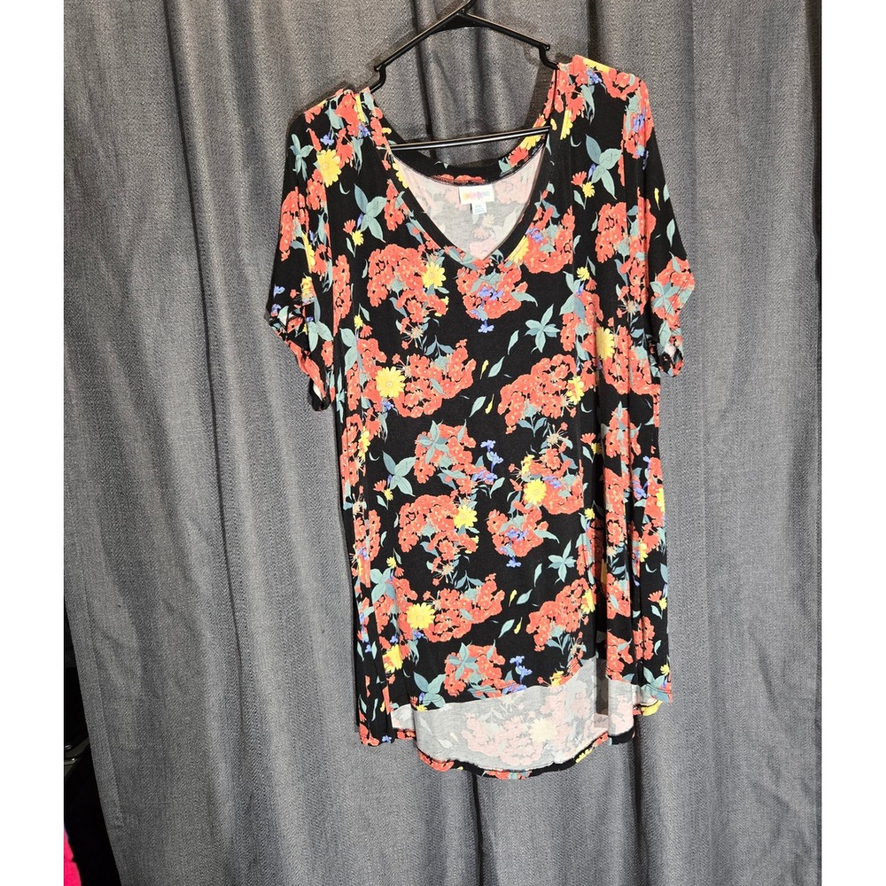 LuLaRoe Floral Tunic Top V‎ Neck Short Sleeve Casual Blouse 2XL